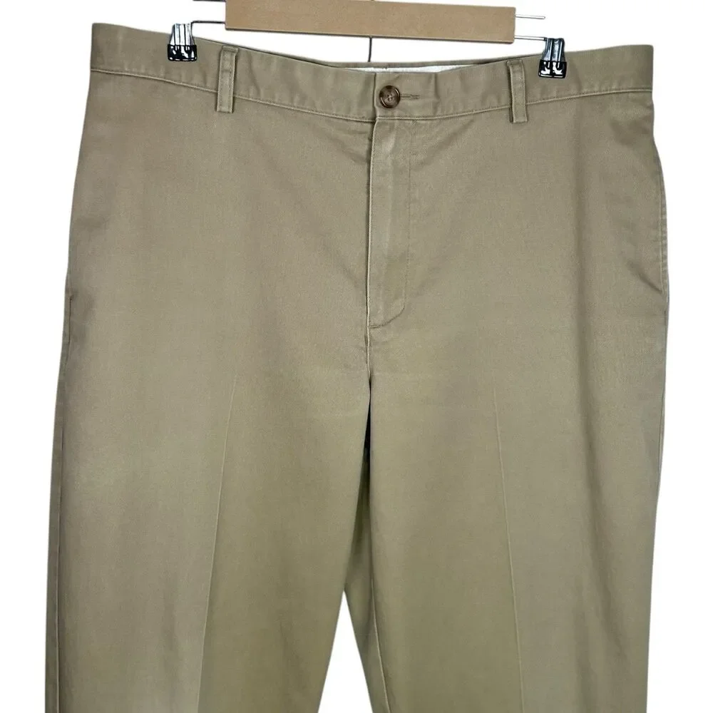 LL Bean Chino Pants Mens 37x32 Khaki Double L Classic Fit Beige Cotton Casual